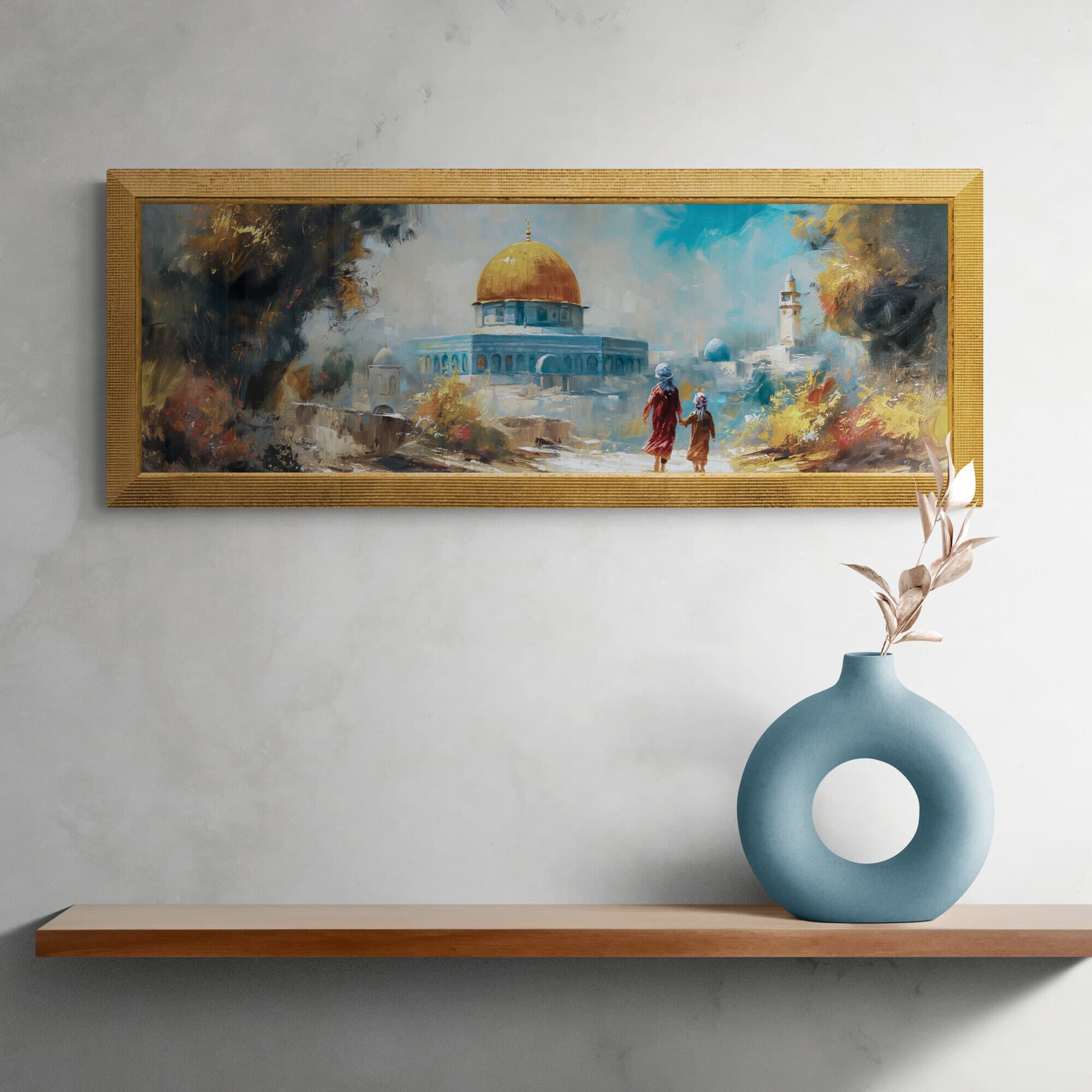 Artistic depiction of the radiant Golden Dome Masjid, a symbol of Palestine.