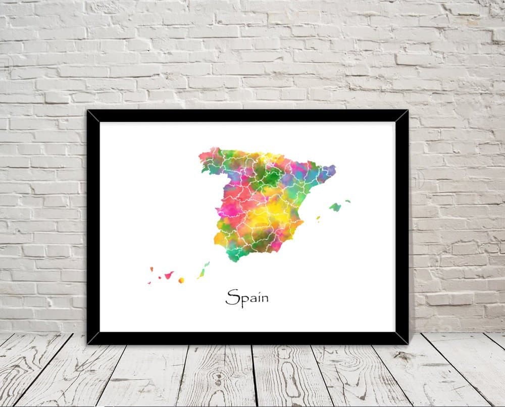 Spain Art Watercolour illustration Map Abstract Art print Wall Art Home Decor Giclee Print Office Wall Art Living Room Art Map Decor