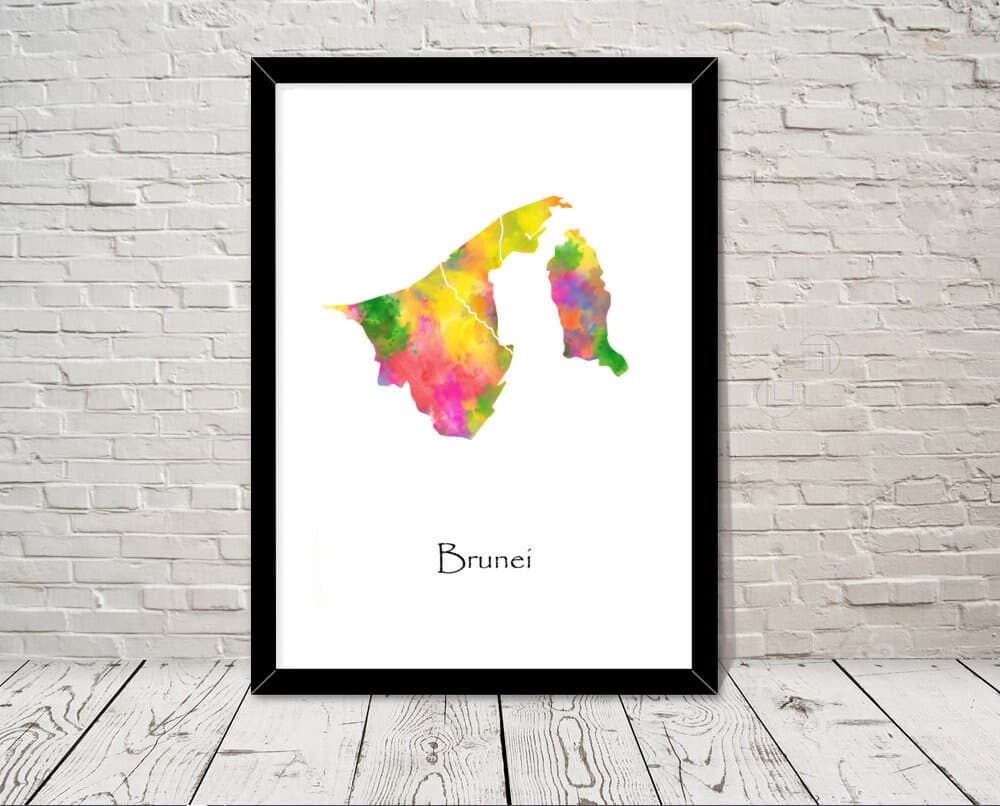 Brunei Print Watercolour illustration Map Brunei Map Art Map Abstract Art Home Decor Giclee Print Office Wall Art Room Art Map Decor