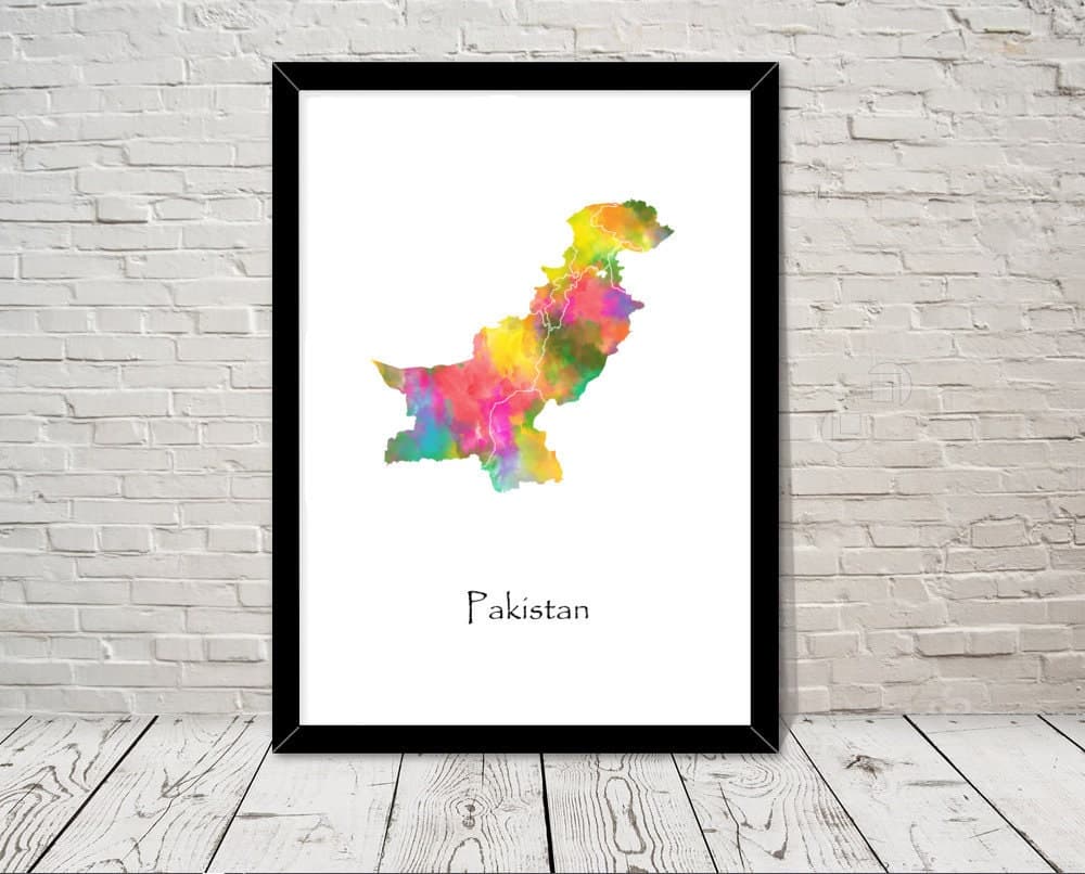 Pakistan Art Watercolour illustration Map Abstract Art print Wall Art Home Decor Giclee Print Office Wall Art Living Room Art Map Decor