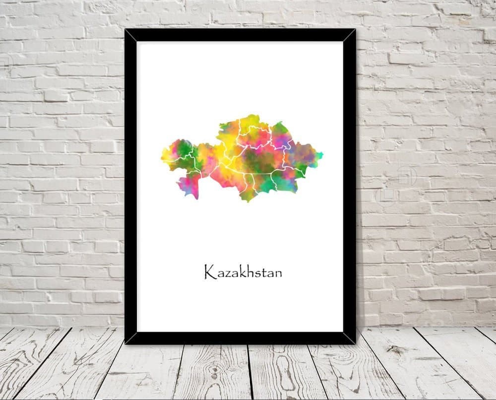 Kazakhstan Art Watercolour illustration Map Abstract Art print Wall Art Home Decor Giclee Print Office Wall Art Living Room Art Map Decor