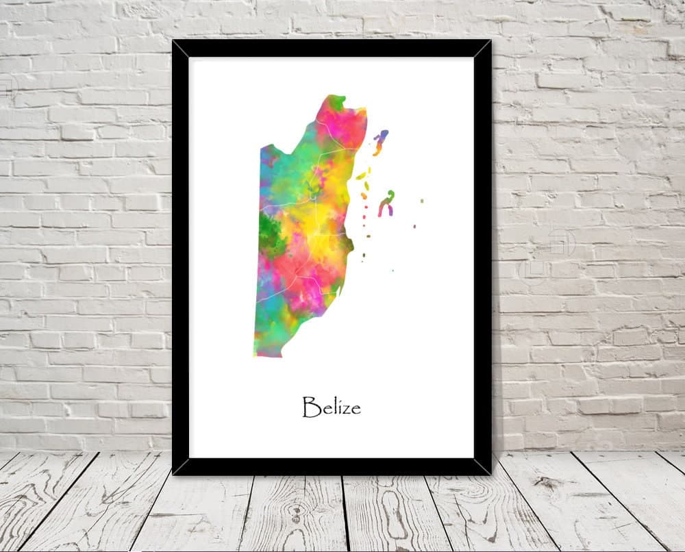 Belize Print Watercolour illustration Map Belize Map Art Map Abstract Art Home Decor Giclee Print Office Wall Art Room Art Map Decor