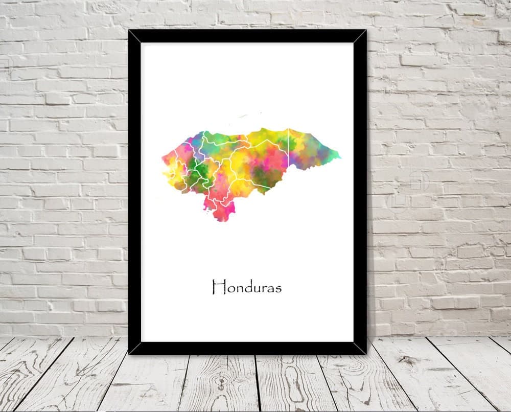 Honduras Print Watercolour illustration Map Honduras Map Art Map Abstract Art Home Decor Giclee Print Office Wall Art Room Art Map Decor