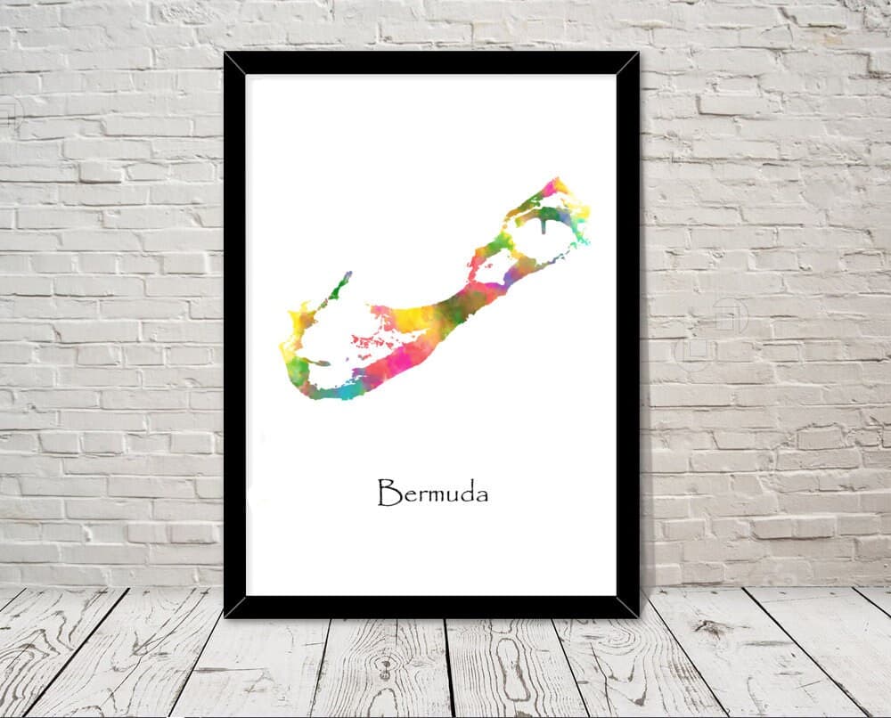 Bermuda Print Watercolour illustration Map Bermuda Map Art Map Abstract Art Home Decor Giclee Print Office Wall Art Room Art Map Decor