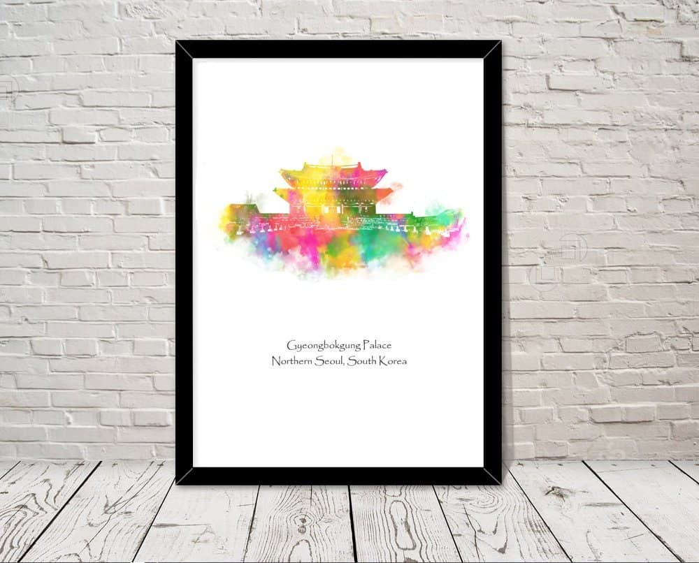 Gyeongbokgung Palace South Korea Watercolour illustration Print World Landmarks Attractions Famous Landmark Travel Poster historical sites