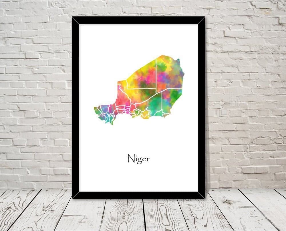 Niger Art Watercolour illustration Map Abstract Art print Wall Art Home Decor Giclee Print Office Wall Art Living Room Art Map Decor