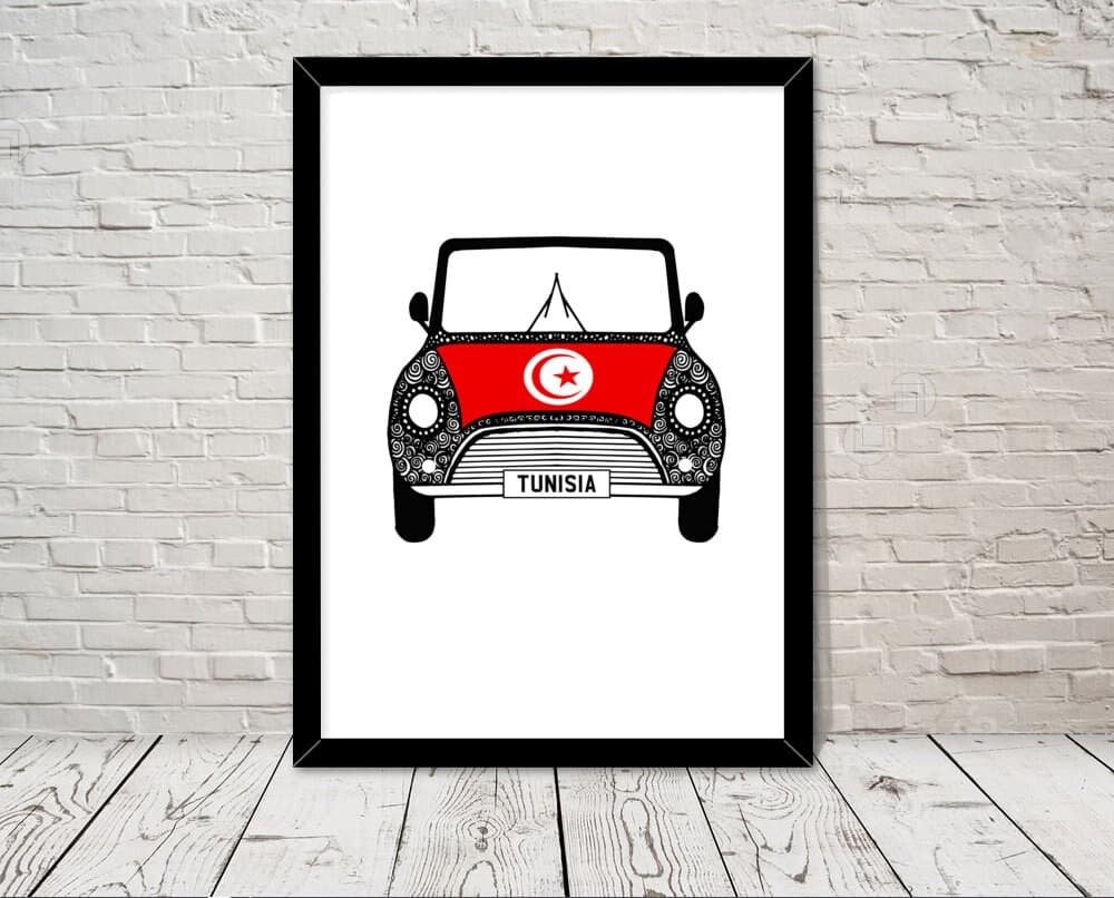 Custom Reg with Tunisia Flag on Car bonet Art print Wall Art Gifts Home prints Giclee Print Office Wall Art Living Room Art Home Decor - image 3