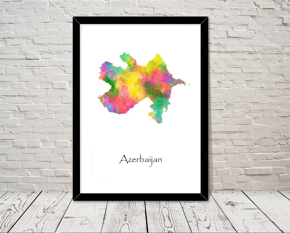 Azerbaijan Print Watercolour illustration Map Azerbaijan Map Art Map Abstract Art Home Decor Giclee Print Office Wall Art Room Art Map Decor