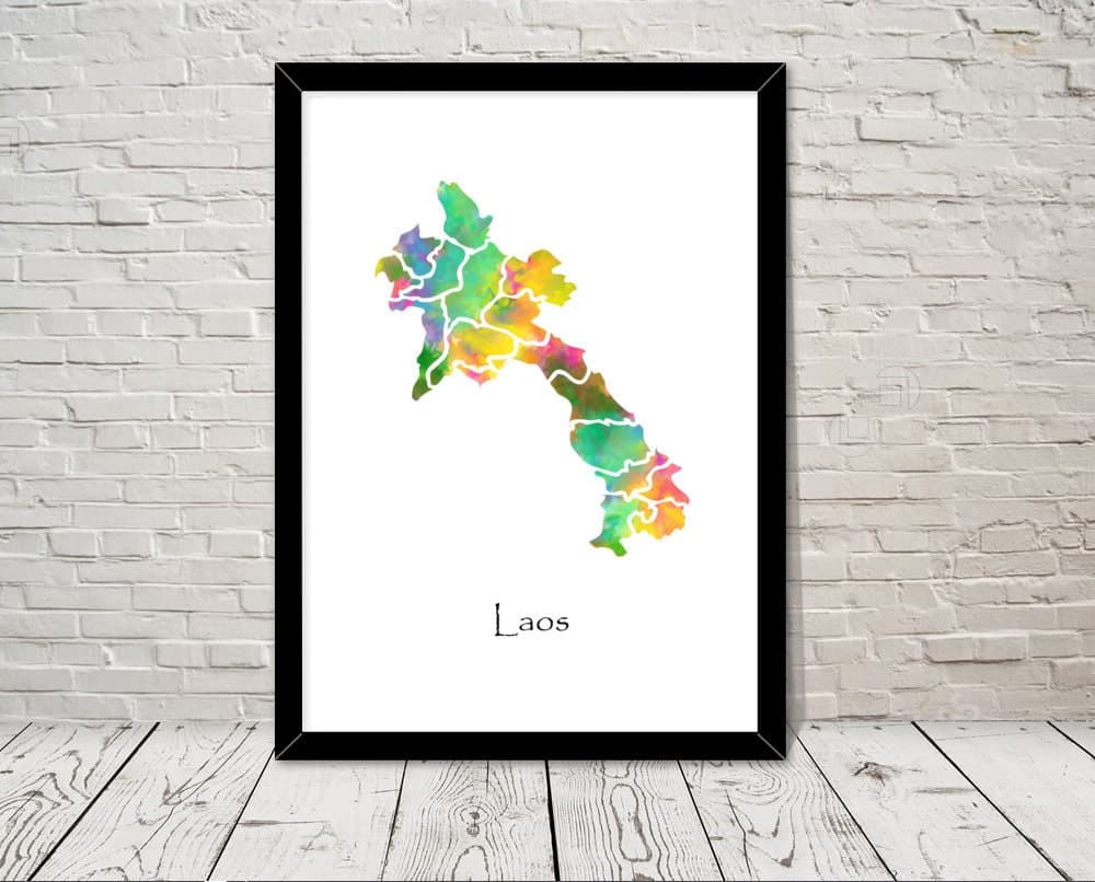 Laos Art Watercolour illustration Map Abstract Art print Wall Art Home Decor Giclee Print Office Wall Art Living Room Art Map Decor