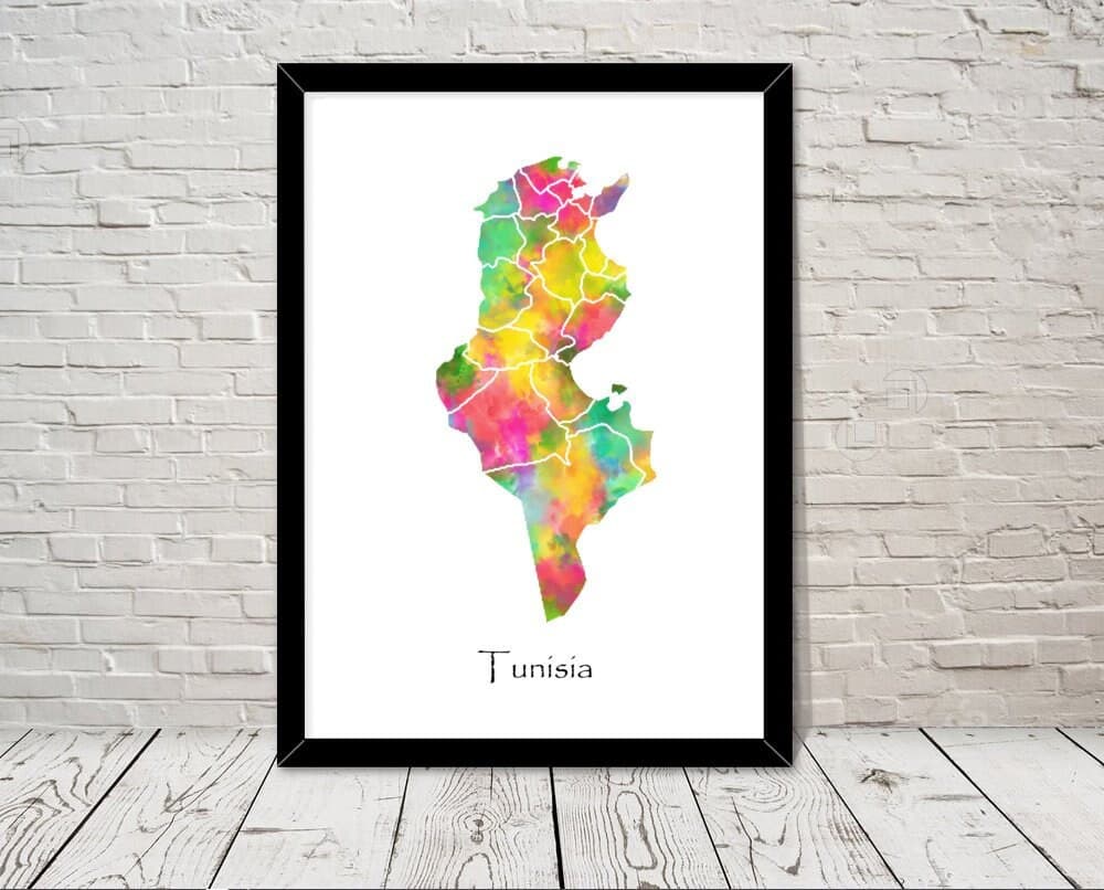 Tunisia Art Watercolour illustration Map Abstract Art print Wall Art Home Decor Giclee Print Office Wall Art Living Room Art Map Decor