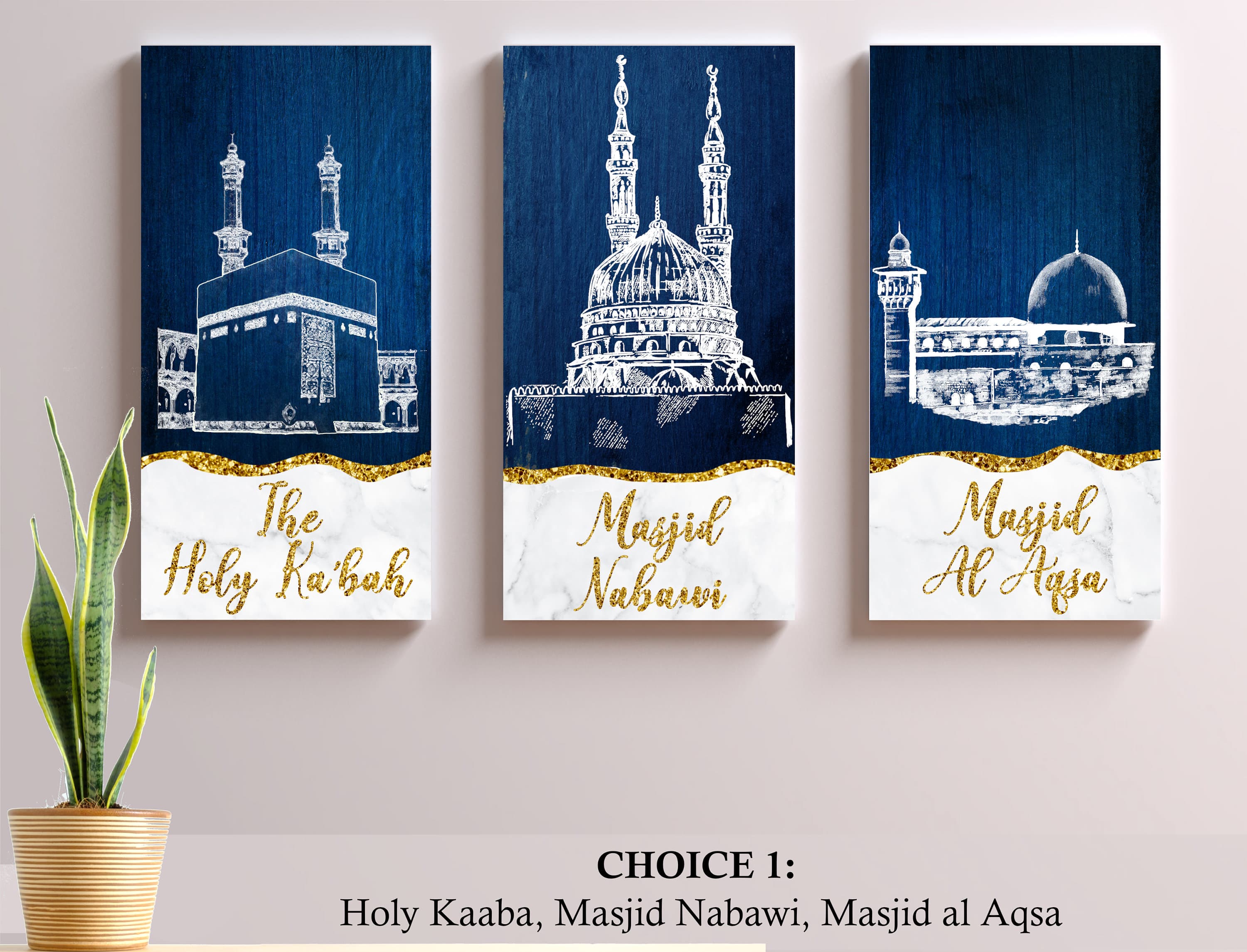Islamic canvas Set of 3 Holy Kaaba Masjid Nabawi & Masjid al Aqsa or Dome of the Rock Islamic art Islamic wall art Canvas ready to hang