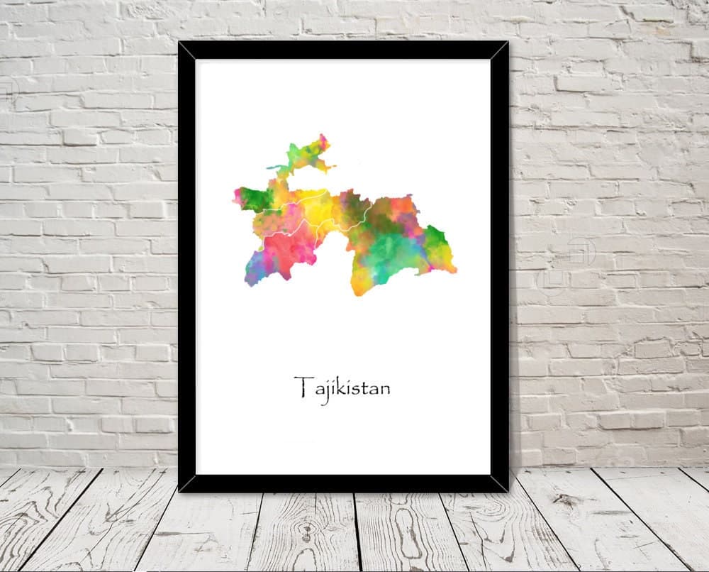 Tajikistan Art Watercolour illustration Map Abstract Art print Wall Art Home Decor Giclee Print Office Wall Art Living Room Art Map Decor
