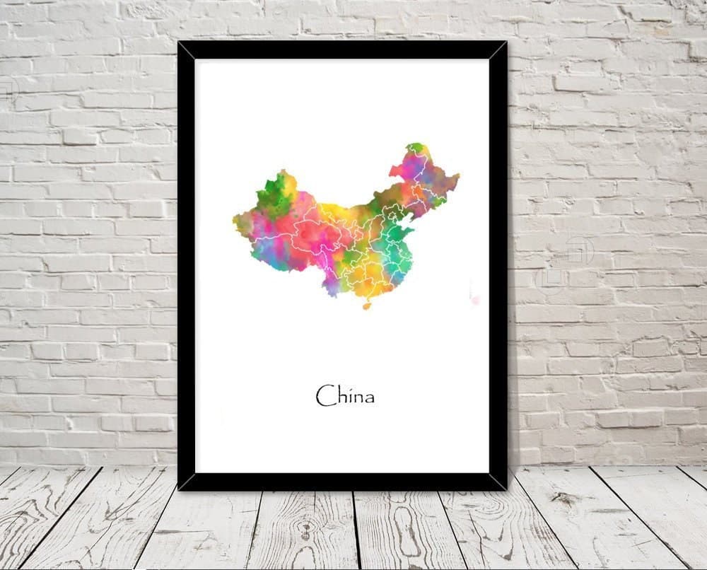 China Print Watercolour illustration Map China Map Art Map Abstract Art Home Decor Giclee Print Office Wall Art Room Art Map Decor