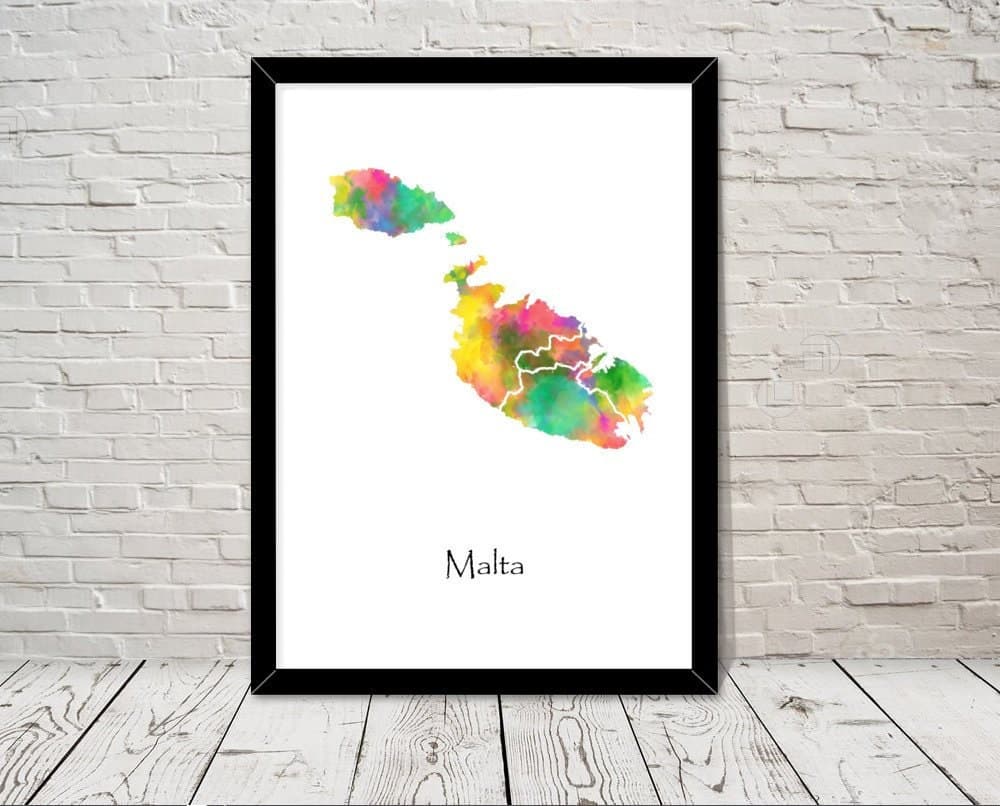 Malta Art Watercolour illustration Map Abstract Art print Wall Art Home Decor Giclee Print Office Wall Art Living Room Art Map Decor