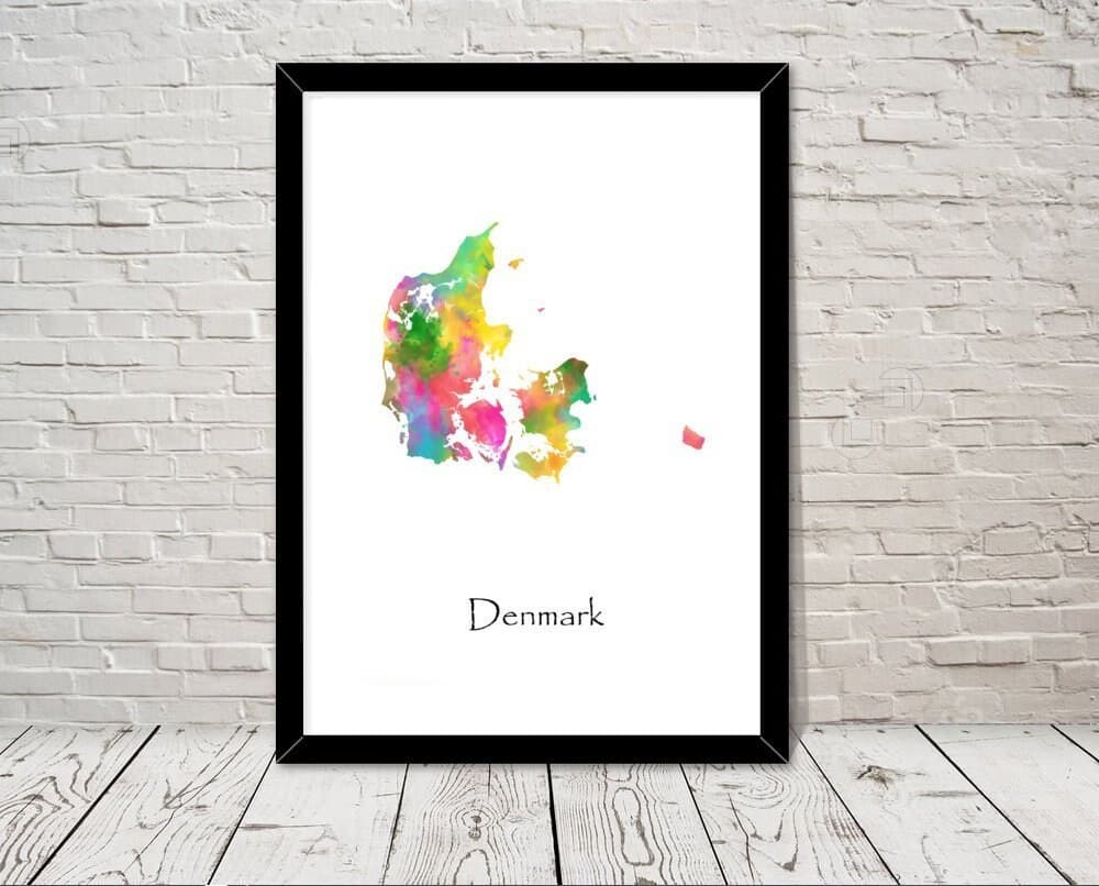 Denmark Print Watercolour illustration Map Denmark Map Art Map Abstract Art Home Decor Giclee Print Office Wall Art Room Art Map Decor