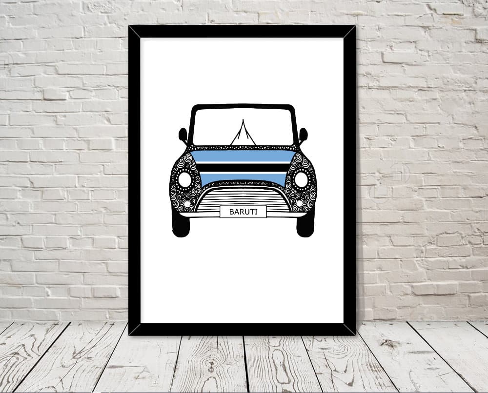 Custom Reg with Botswana Flag on Car bonet Art print Gift Wall Art Home Decor Giclee Print Office Wall Art Living Room Art Home Decor
