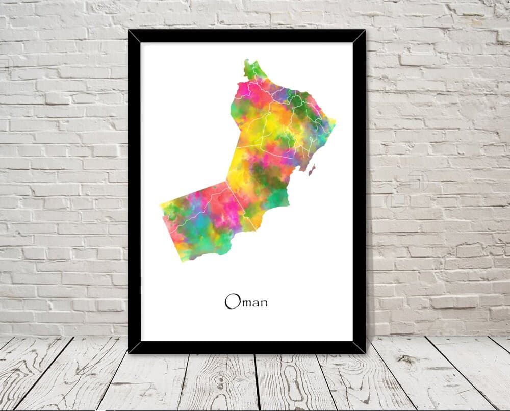 Oman Art Watercolour illustration Map Abstract Art print Wall Art Home Decor Giclee Print Office Wall Art Living Room Art Map Decor
