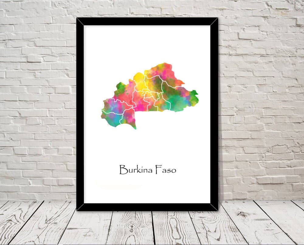 Burkina Faso Print Watercolour illustration Map Burkina Faso Map Art Map Abstract Art Home Decor Giclee Print Office Wall Art Room Art Decor
