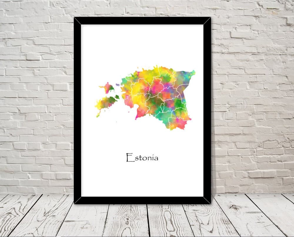 Estonia Print Watercolour illustration Map Estonia Map Art Map Abstract Art Home Decor Giclee Print Office Wall Art Room Art Map Decor