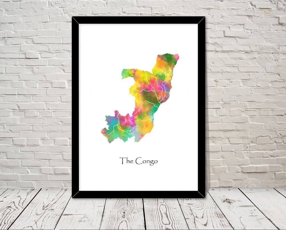 The Congo Print Watercolour illustration Map The Congo Map Art Map Abstract Art Home Decor Giclee Print Office Wall Art Room Art Map Decor