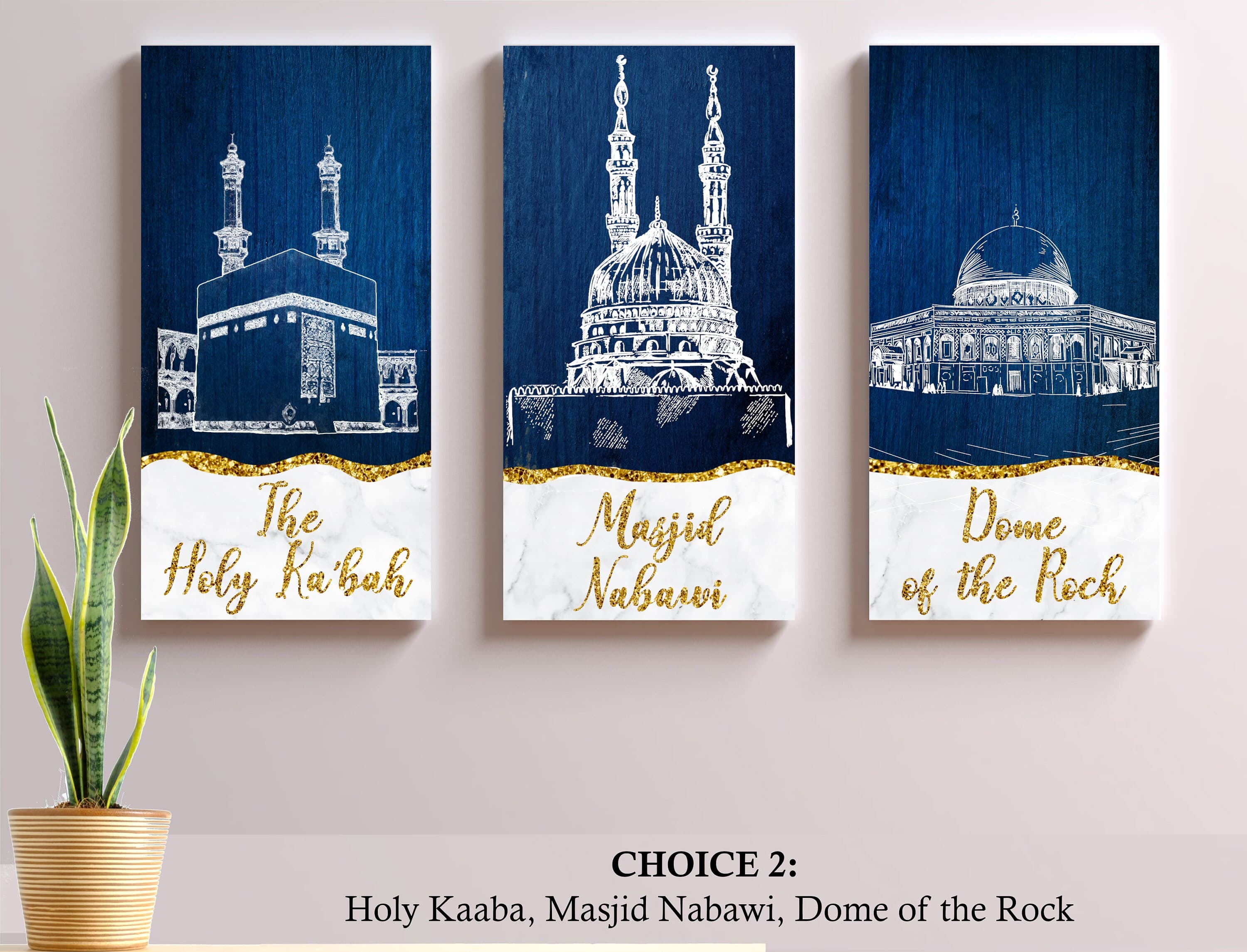 Islamic canvas Set of 3 Holy Kaaba Masjid Nabawi & Masjid al Aqsa or Dome of the Rock Islamic art Islamic wall art Canvas ready to hang - image 3