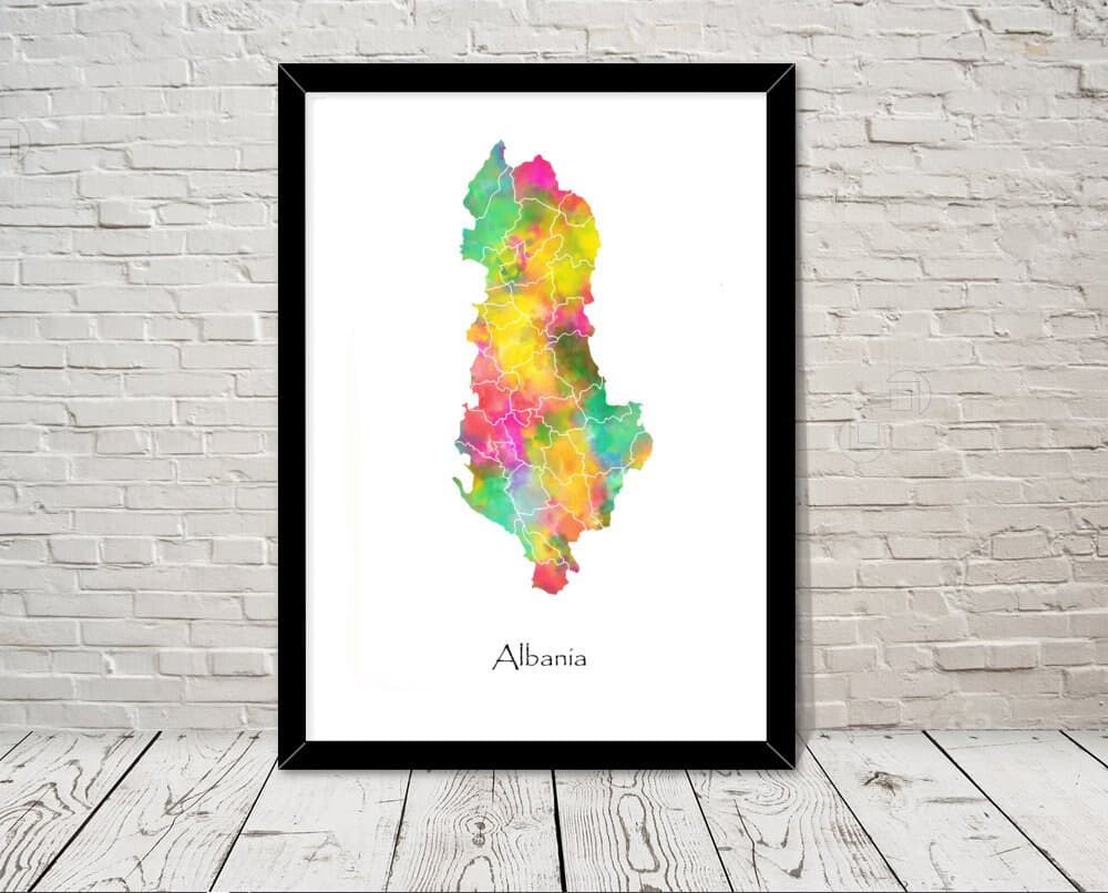 Albania Art Watercolour illustration Map Abstract Art print Wall Art Home Decor Giclee Print Office Wall Art Living Room Art Map Decor