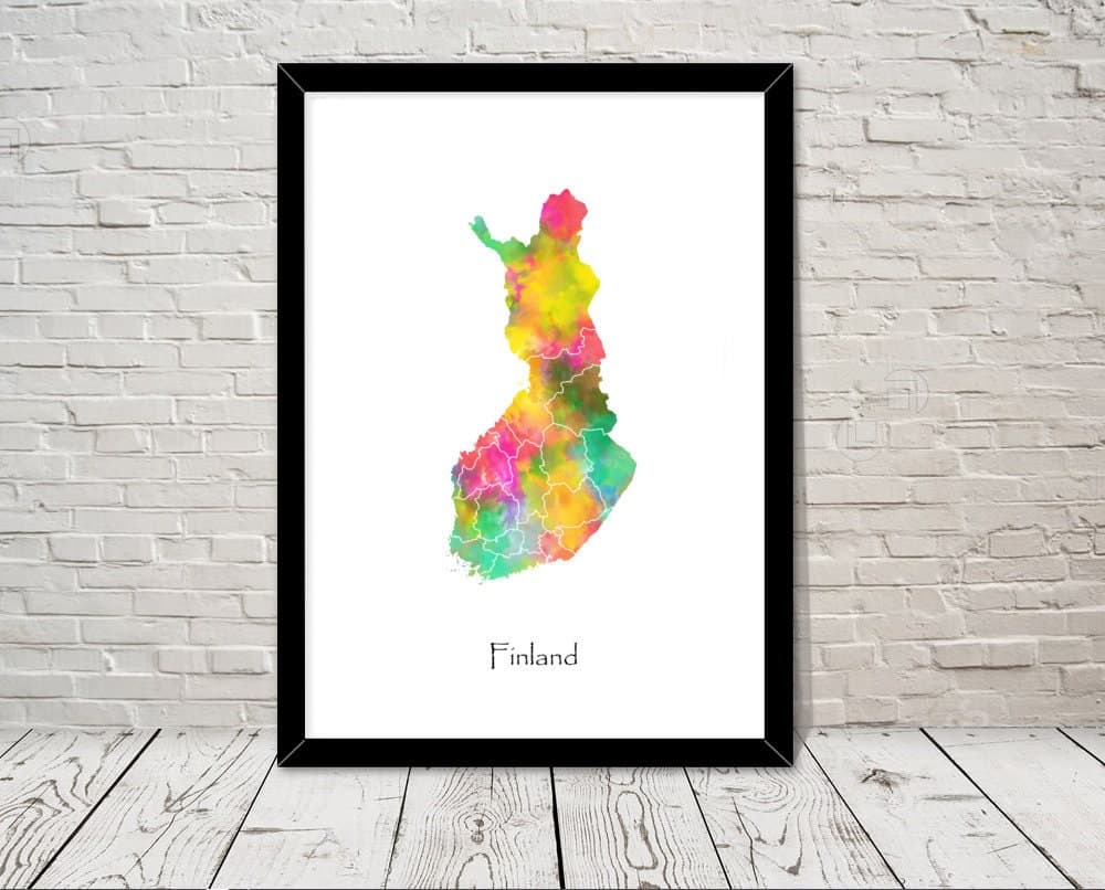 Finland Print Watercolour illustration Map Finland Map Art Map Abstract Art Home Decor Giclee Print Office Wall Art Room Art Map Decor