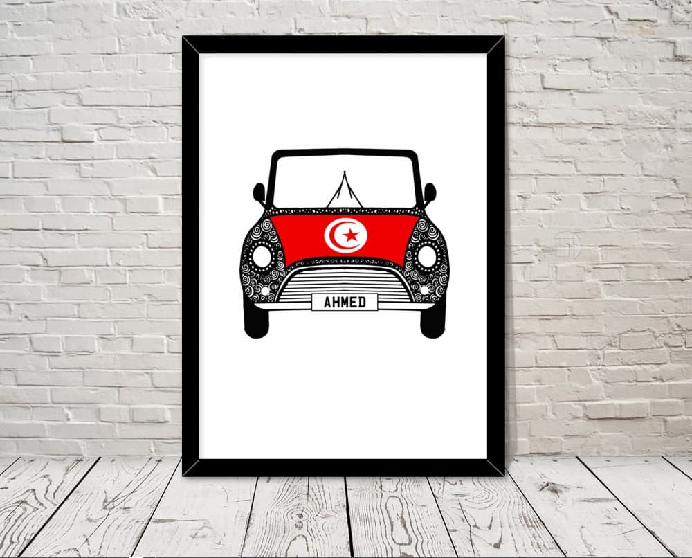 Custom Reg with Tunisia Flag on Car bonet Art print Wall Art Gifts Home prints Giclee Print Office Wall Art Living Room Art Home Decor