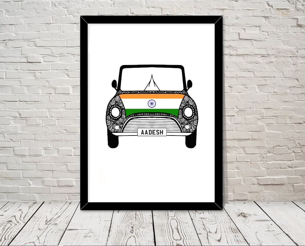 Custom Reg with INDIA Flag on Car bonet Art print Gift Wall Art Home Decor Giclee Print Office Wall Art Living Room Art Home Decor - image 3