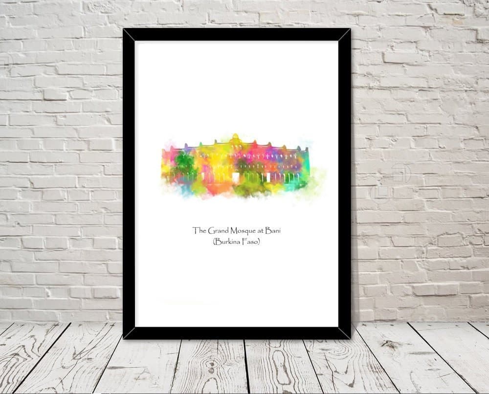 Burkina Faso art The Grand Mosque at Bani Islamic art Watercolour illustration Islamic prints islamic wall art islamic gifts muslim gifts