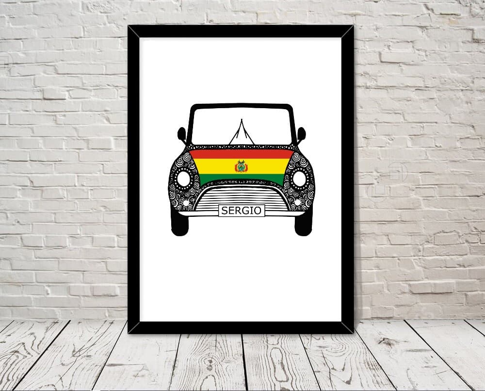 Custom Reg with Bolivia Flag on Car bonet Art print Gift Wall Art Home Decor Giclee Print Office Wall Art Living Room Art Home Decor