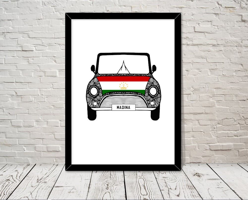 Custom Reg with TAJIKISTAN Flag on Car bonet Art print Gift Wall Art Home Decor Giclee Print Office Wall Art Living Room Art Home Decor - image 3