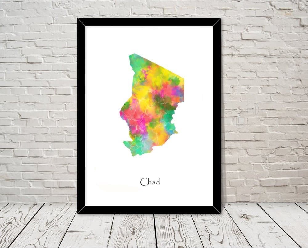 Chad Print Watercolour illustration Map Chad Map Art Map Abstract Art Home Decor Giclee Print Office Wall Art Room Art Map Decor