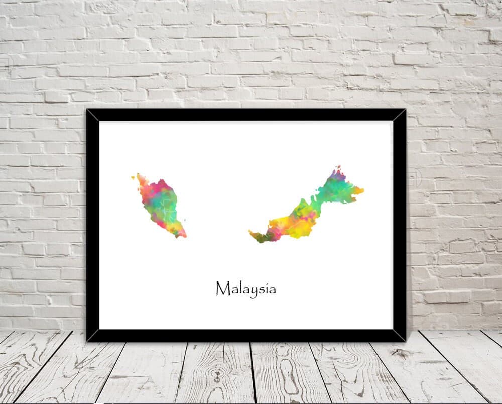 Malaysia Art Watercolour illustration Map Abstract Art print Wall Art Home Decor Giclee Print Office Wall Art Living Room Art Map Decor