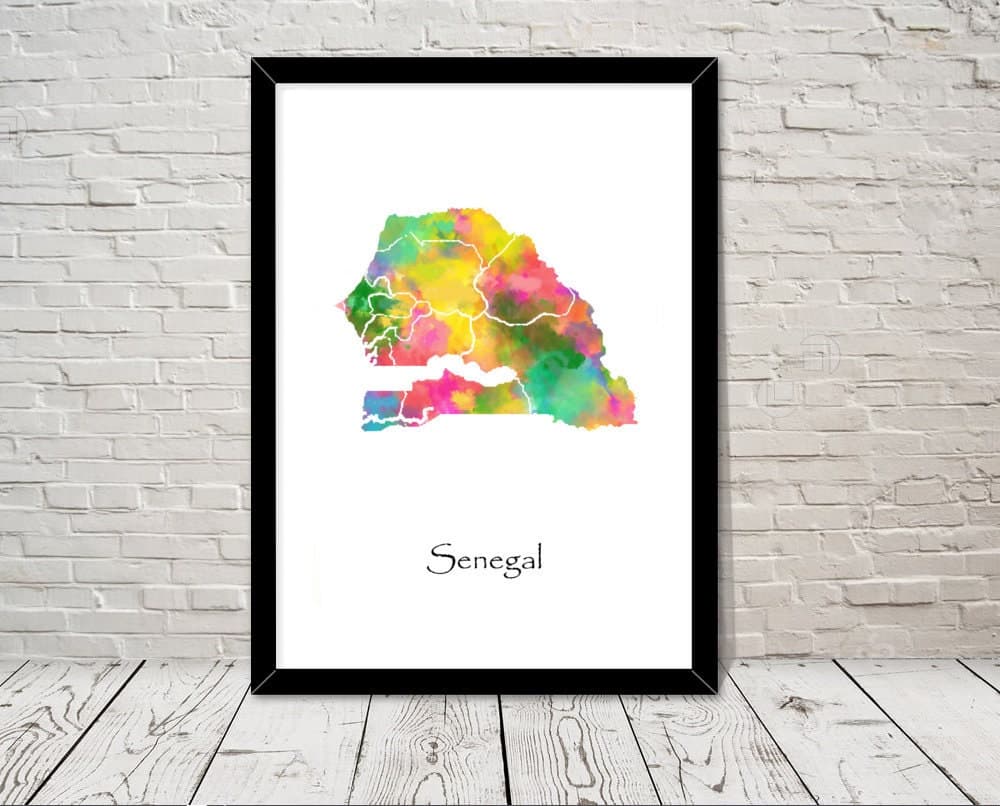 Senegal Art Watercolour illustration Map Abstract Art print Wall Art Home Decor Giclee Print Office Wall Art Living Room Art Map Decor
