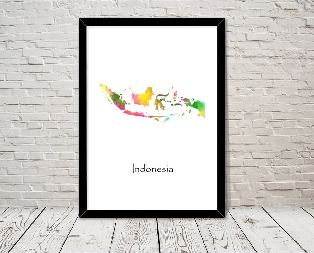 Indonesia Print Watercolour illustration Map Indonesia Map Art Map Abstract Art Home Decor Giclee Print Office Wall Art Room Art Map Decor