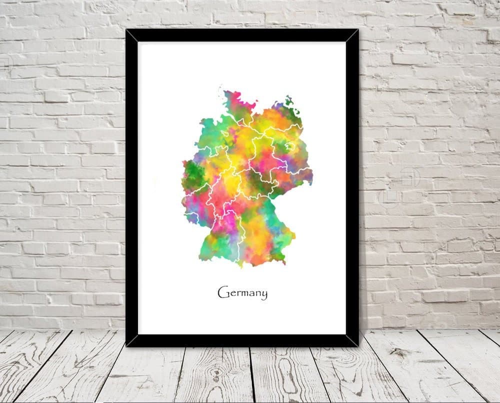 Germany Print Watercolour illustration Map Germany Map Art Map Abstract Art Home Decor Giclee Print Office Wall Art Room Art Map Decor