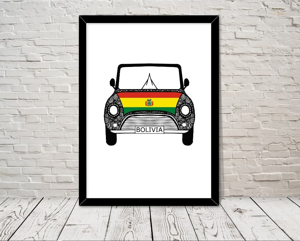 Custom Reg with Bolivia Flag on Car bonet Art print Gift Wall Art Home Decor Giclee Print Office Wall Art Living Room Art Home Decor - image 3