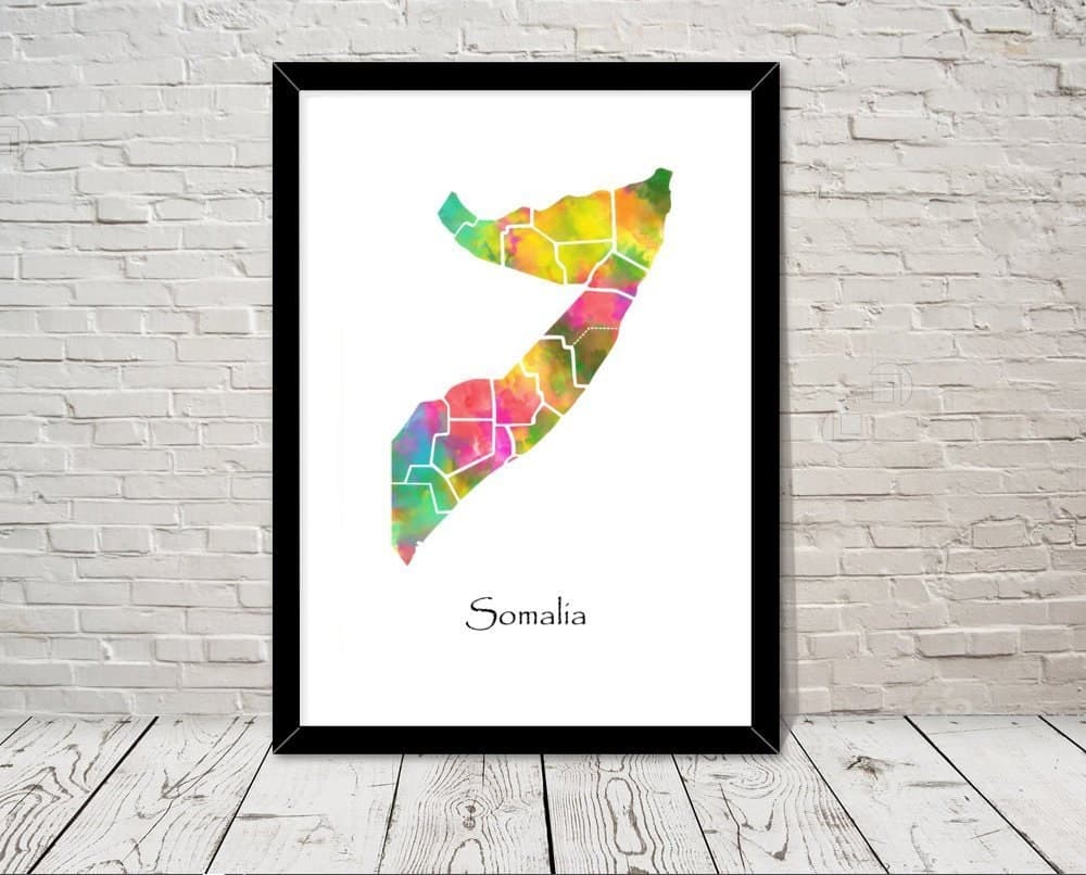 Somalia Art Watercolour illustration Map Abstract Art print Wall Art Home Decor Giclee Print Office Wall Art Living Room Art Map Decor