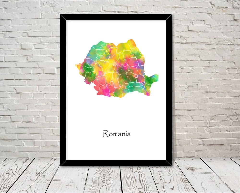 Romania Art Watercolour illustration Map Abstract Art print Wall Art Home Decor Giclee Print Office Wall Art Living Room Art Map Decor