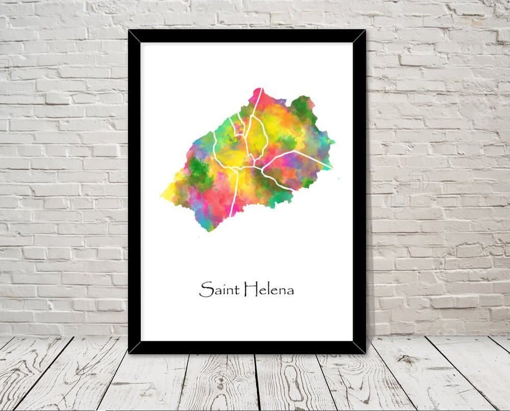Saint Helena Art Watercolour illustration Map Abstract Art print Wall Art Home Decor Giclee Print Office Wall Art Living Room Art Map Decor