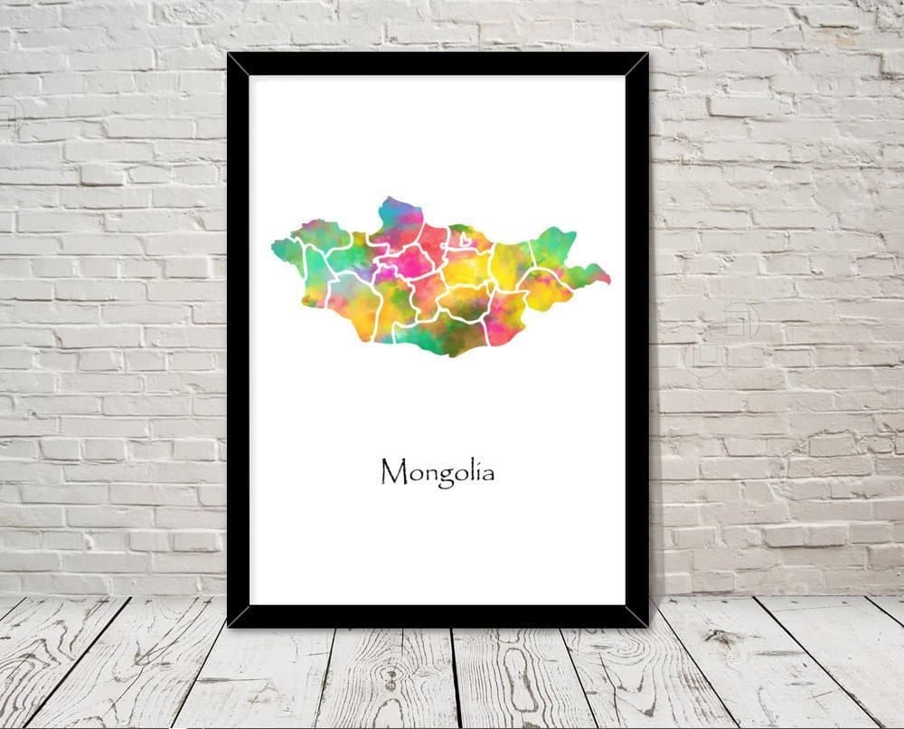Mongolia Art Watercolour illustration Map Abstract Art print Wall Art Home Decor Giclee Print Office Wall Art Living Room Art Map Decor