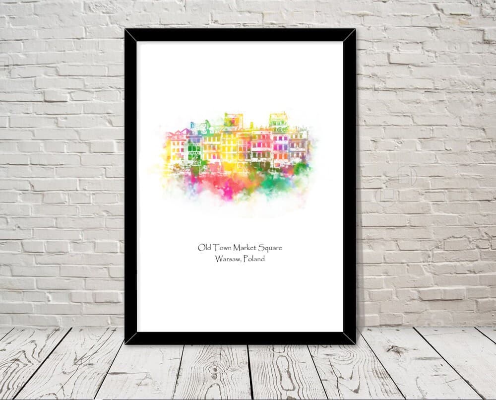 Poland Landmarks Old Town Market Square Watercolour illustration Print World Landmarks Attractions Landmark Travel Poster historical sites