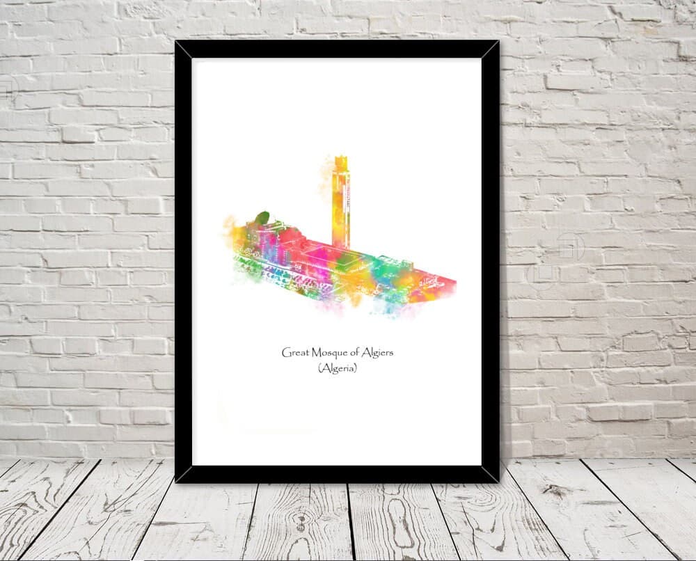 Algeria art Great Mosque of Algiers Islamic art Watercolour illustration Islamic prints islamic wall art islamic gift muslim gifts islam art