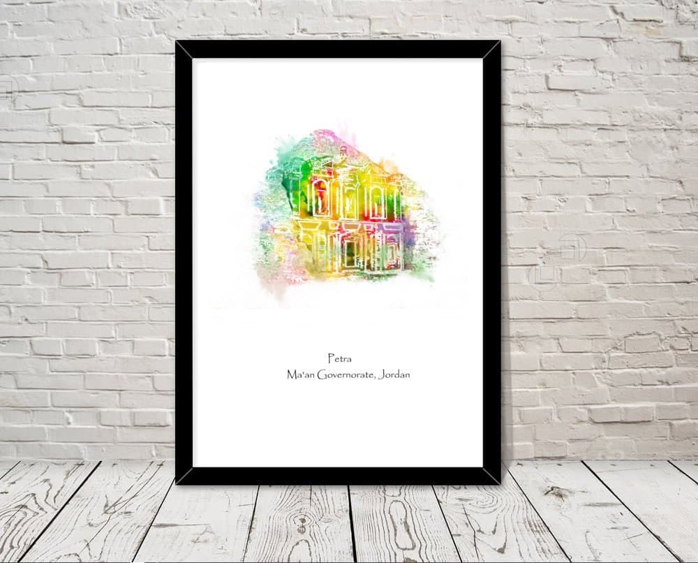 Jordan Petra Landmarks Watercolour illustration Print World Landmarks Attractions Famous Landmark Home Decor Travel Poster historical sites
