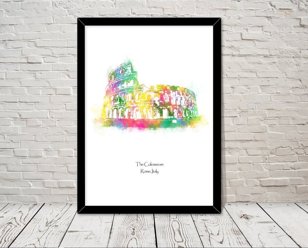 Italy Colosseum Landmarks Watercolour illustration Print World Landmarks Attractions Famous Landmark Decor Travel Poster historical sites