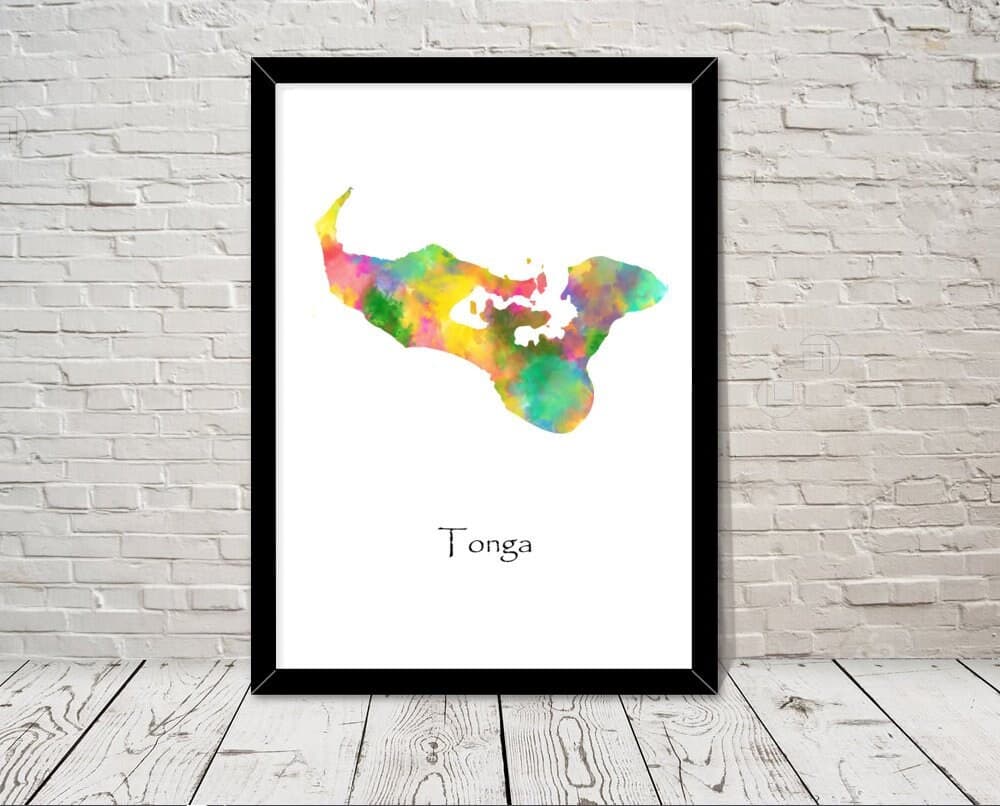 Tonga Art Watercolour illustration Map Abstract Art print Wall Art Home Decor Giclee Print Office Wall Art Living Room Art Map Decor
