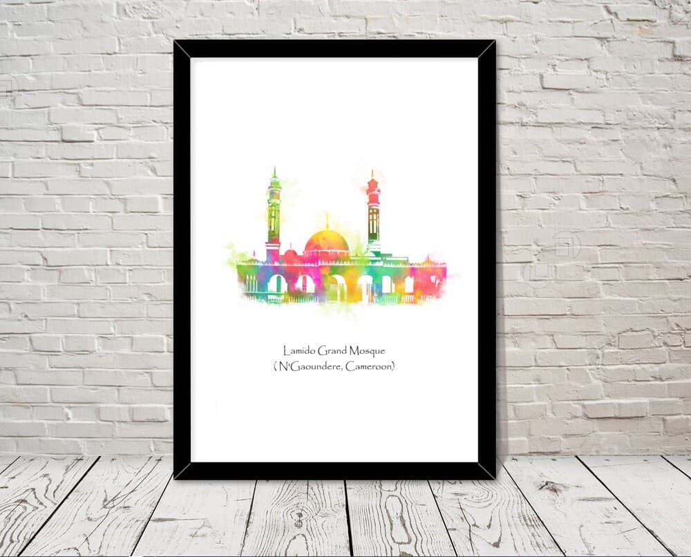 Cameroon art Lamido Grand Mosque Islamic art Watercolour illustration Islamic prints islamic wall art islamic gifts muslim gifts islam art