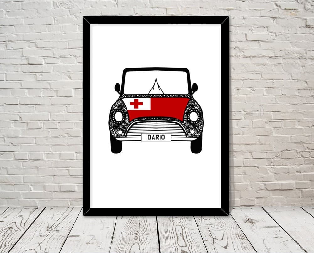 Custom Reg with Tonga Flag on Car bonet Art print Wall Art Gifts Home prints Giclee Print Office Wall Art Living Room Art Home Decor