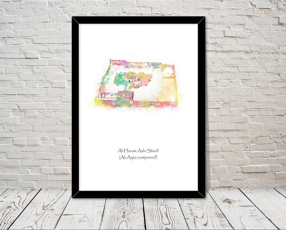 Al Aqsa compound Al-Haram esh-Sharif Islamic art Watercolour Islamic prints islamic wall art islamic gifts muslim gifts islam art holy site